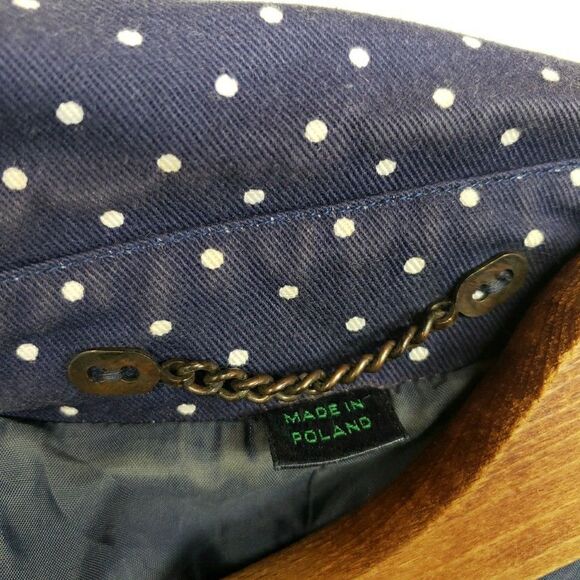 Boden Navy Blue Polka Dot Long Trench Coat Womens 10 Cotton Made in Poland - Picture 14 of 15